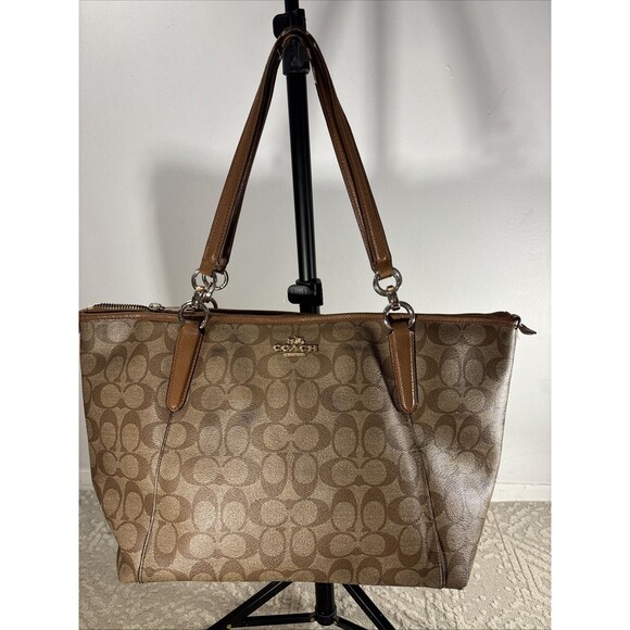Coach  Womens Canvas Tote Bag  Leather Brown - Picture 1 of 16